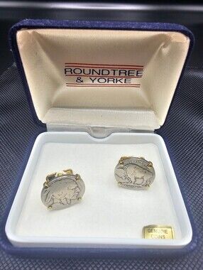 Roundtree & Yorke Genuine Coin Buffalo Nickel Cufflinks in Original Box